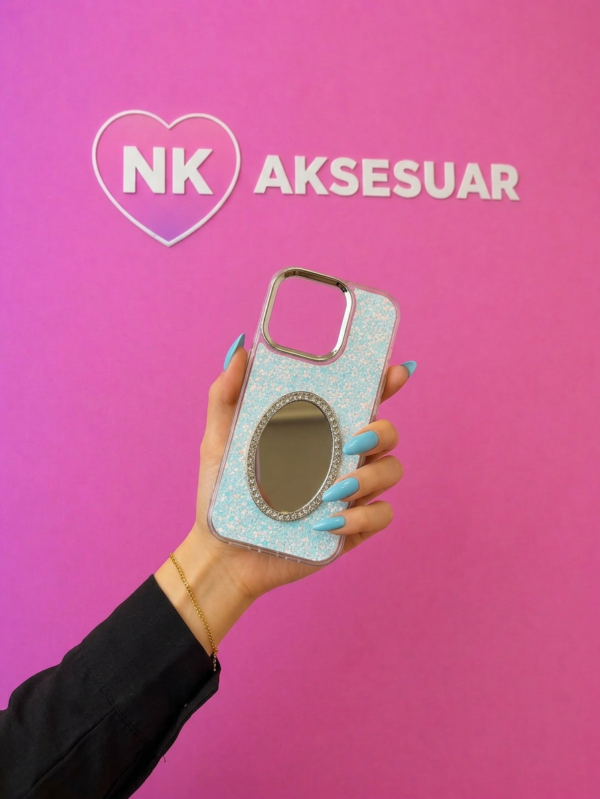 iP16 Pro Taş Desenli Aynalı Kılıf-Turkuaz Renk