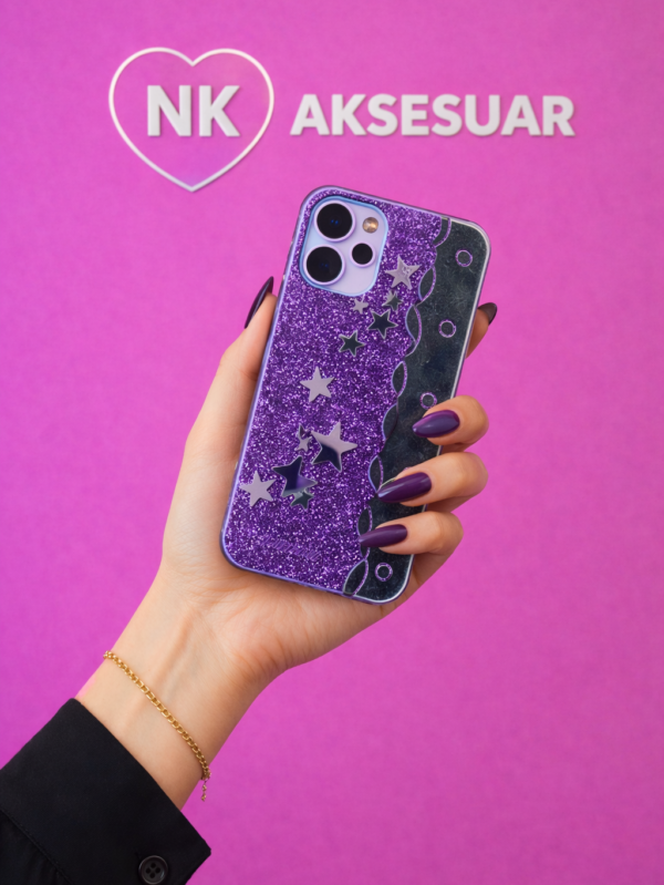 iP16 Kelebek Desenli Aynalı Kılıf-Mor Renk