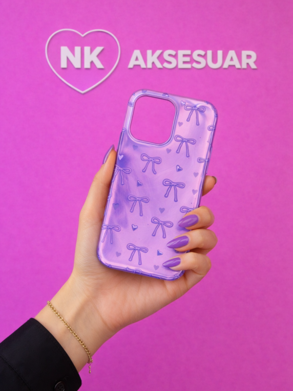 iPhone 16 Pro Fiyonklu Kalpli Kılıf-Mor Renk