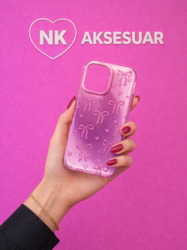 iPhone 16 Pro Fiyonklu Kalpli Kılıf-Pembe Renk