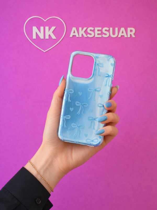 iPhone 16 Pro Fiyonklu Kalpli Kılıf-Turkuaz Renk