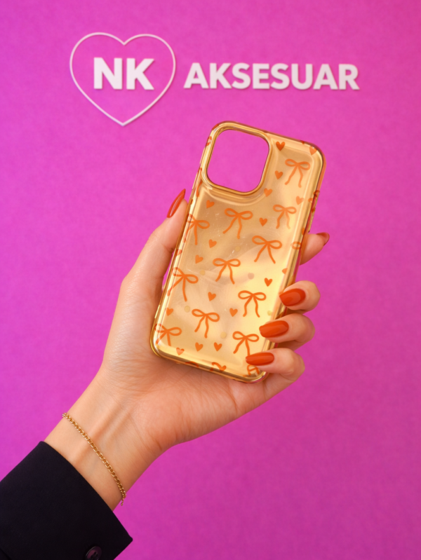 iPhone 16 Pro Fiyonklu Kalpli Kılıf-Turuncu Renk